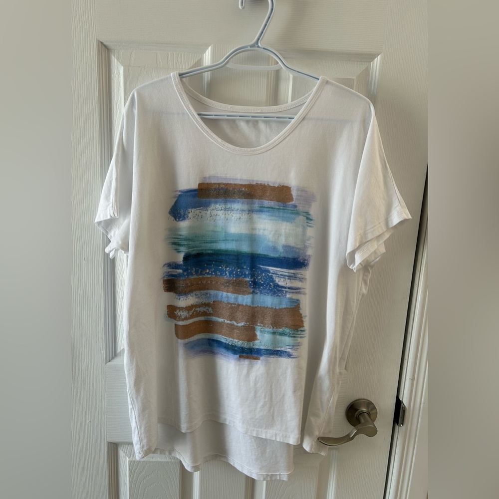 Femme Fatale Italian Cotton White Abstract Print Top